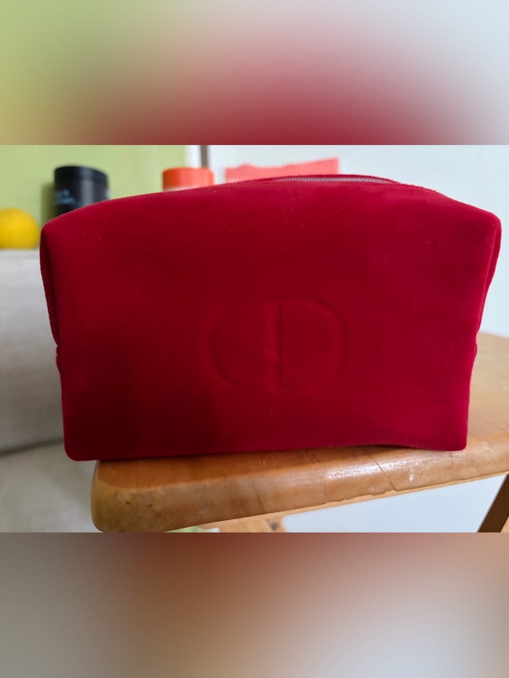 Dior Velvet Cosmetic Pouch in Deep Red